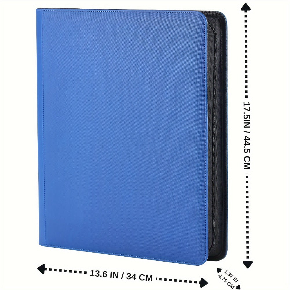 Blue Ringless Trading Card Binder with 16-Pocket Side-Loading Pages, Full Zipper and Large-Capacity Layout