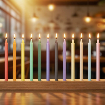 Unscented Chime Candle Set with 6.3-Inch Slim Paraffin Tapers in Assorted Colors and 24- or 48-Piece Packs