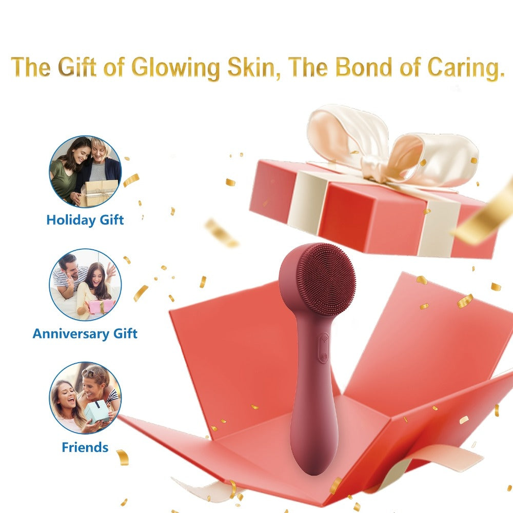 Silicone Facial Cleansing Brush Electric Face Scrubber 12000 Vibrations IPX7 Waterproof USB Rechargeable Heat Massage Deep Pore Cleansing Exfoliator for Sensitive Skin Blue Black Rose Red Pink