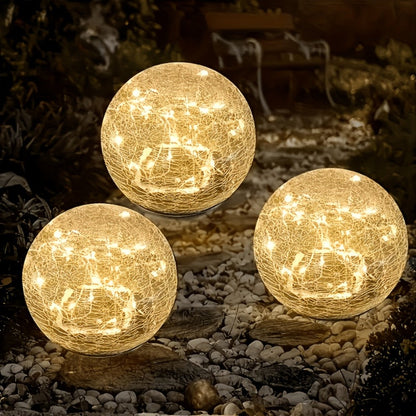 Solar Garden Lights Cracked Glass Globe Stakes, IP44 in 2- or 4-Piece Sets with Warm White LEDs