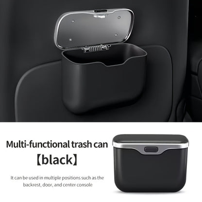 Slim Beige Car Trash Bin with Push Lid, Snap-On Mount, 17.1 cm Width and Included Liner Bags