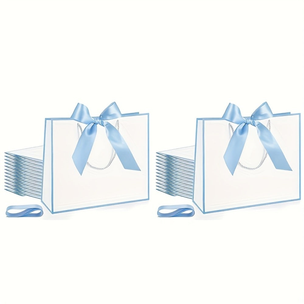 Gift Bag Set Pull-Handle Ribbon Design, 12, 24 or 36 Bags in Five Colorways with 11.8 x 10 x 4 Inch Format