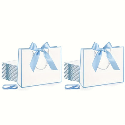 Gift Bag Set Pull-Handle Ribbon Design, 12, 24 or 36 Bags in Five Colorways with 11.8 x 10 x 4 Inch Format