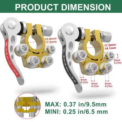Car Battery Terminal Connectors 4pcs Set – Pure Copper Tin-Plated Quick Release Disconnect, SAE/JIS A Type Positive & Negative Clamps with Stainless Steel Screws, Universal Fit