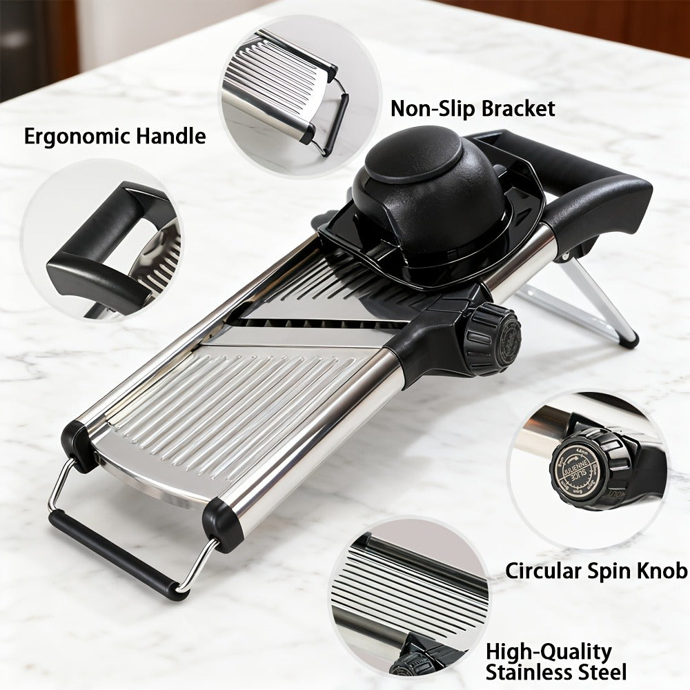 Adjustable Mandoline Slicer with Five Thickness Settings, Hand Guard and Optional Protective Gloves
