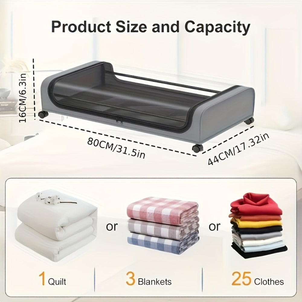 Rolling Under-Bed Storage Organizer Set with Two Lidded Bins, Locking Wheels and Black or Gray Options
