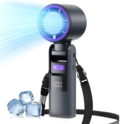 Foldable Handheld Fan with Contact Cooling Plate, Digital Display, 1-100 Speeds and Six Styles