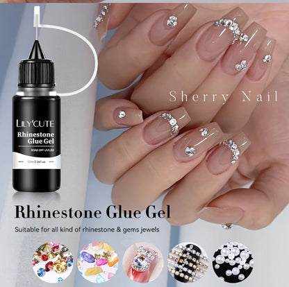Nail Rhinestone Adhesive Gel 2pcs 0.34oz Clear Sticky Glue for 3D Nail Art Gems Charms Crystals Drill Jewelry - Long Lasting Precision Tip Nail Decoration Glue for Women DIY Home Salon