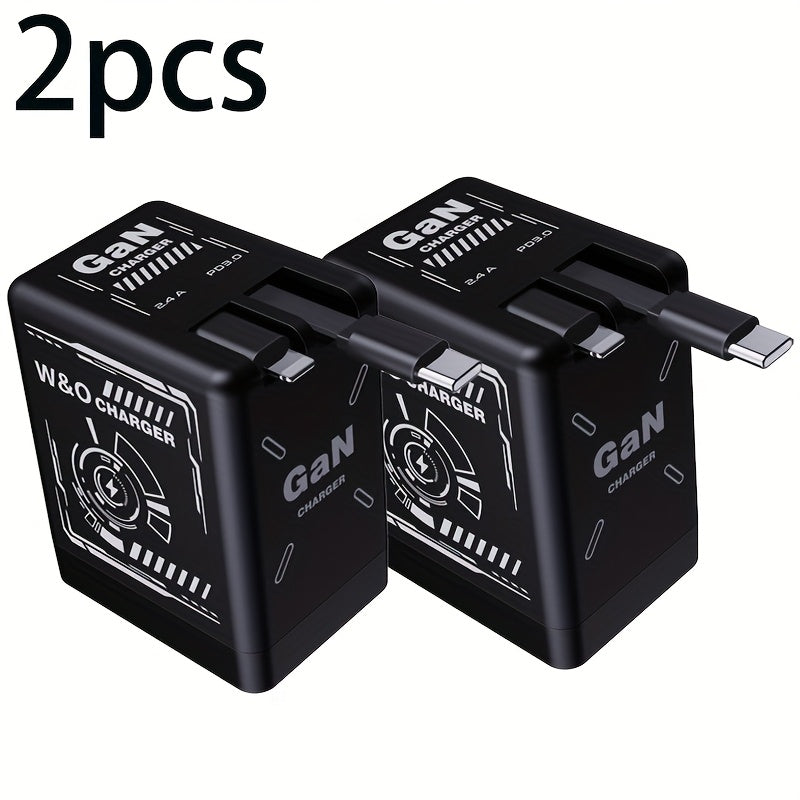 USB-C Wall Charger with Integrated Dual Cables in Single or Two-Piece Packs and Multiple Colors