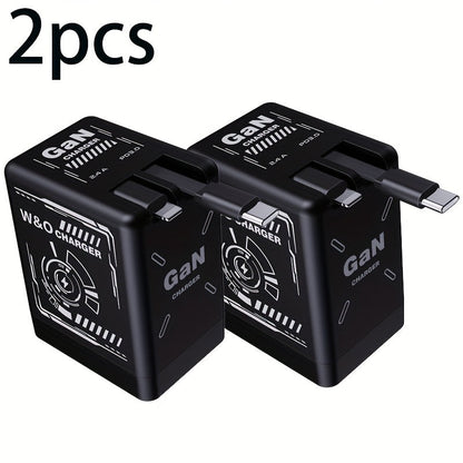 USB-C Wall Charger with Integrated Dual Cables in Single or Two-Piece Packs and Multiple Colors