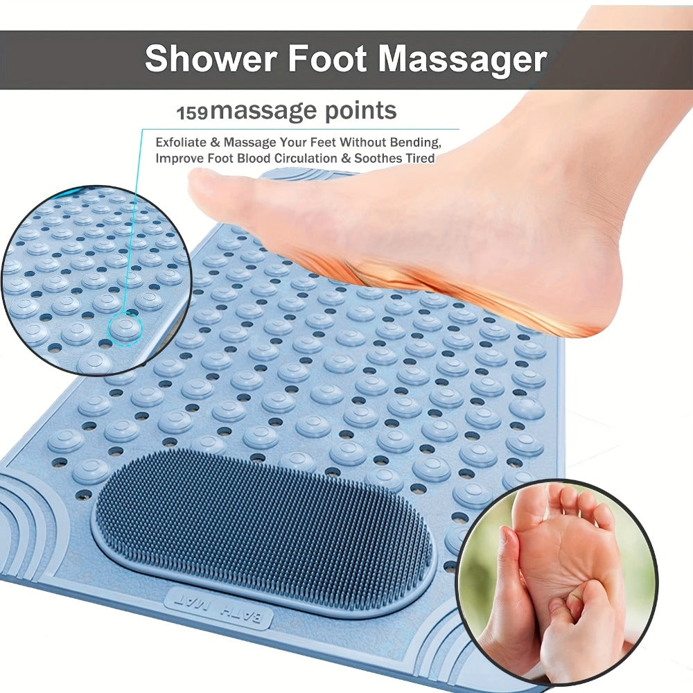 Non-Slip Bath Tub Shower Mat 27x14 Inch with Suction Cups & Drain Holes | Foot Massage Textured | Machine Washable Bathroom Safety Mat