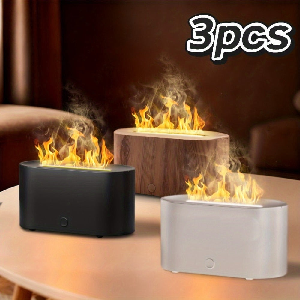 Humidifier Mini Flame-Effect USB Diffuser with Three Mist Levels and One, Two or Three-Piece Sets
