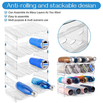 Water Bottle Rack Kitchen Organizer 4-Tier Clear Stackable Shelf with Source-Listed 16-Bottle Capacity