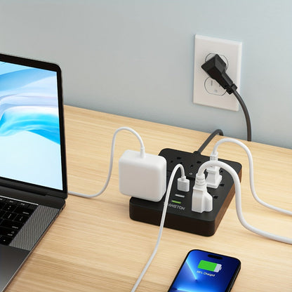 Power Strip 12-in-1 with 45-Degree Angled Plug, 9 AC Outlets, 3 USB-A Ports and 10-Foot Extension Cord