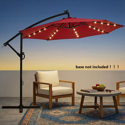 Offset Cantilever Umbrella 10FT Solar LED UPF50+ Easy Tilt Crank