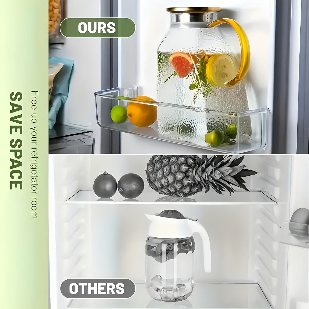 1.8-Liter Textured Glass Fridge Jug Set with Lid, Long Spoon and Cleaning Brush for Cold Drinks