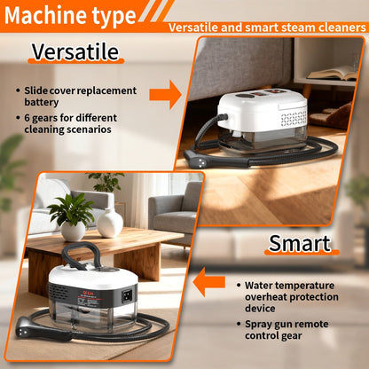 Steam Cleaner by GAKOZ, Canister Kit with Handheld Wand, Flexible Hose, Brush Heads and Glass Scraper Options