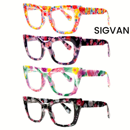 Reading Glasses Blue-Light 4-Pack Cat-Eye Floral Gradient Frames with Metal Spring Hinges & 1.0x to 4.0x Options