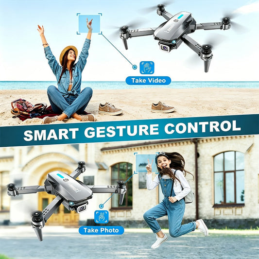 Foldable HD Camera Drone Free Storage Bag USB-C Charging 3D Flips Single or Dual Camera Built-in Screen Remote | Beginner Vlogging Aerial Photography Quadcopter Gift for Kids Teens Adults