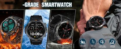 Smartwatch for Men 1.45 Inch Tactical Watch with LED Lighting and Bluetooth 5.2 Calling in Two Strap Styles