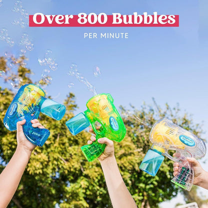 3-Pack Bubble Gun Blower with 3 Pre-Loaded Solution Refills – Hand-Powered, Color-Changing Bubbles, Ergonomic Grip, ASTM Safe, Kids Birthday Party Favor, Easter Egg Hunt, Summer Outdoor Indoor Play