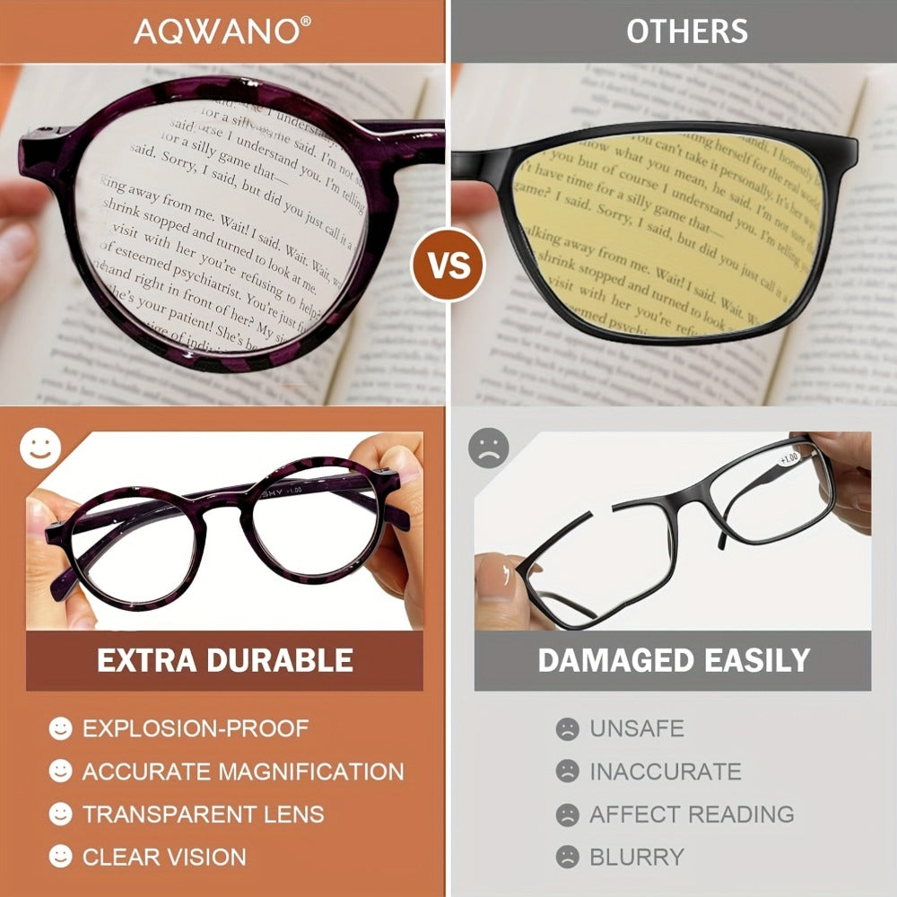 Reading Glasses – Six-Pair Round Full-Frame PC Reader Set in Assorted Colors and Seven Strengths