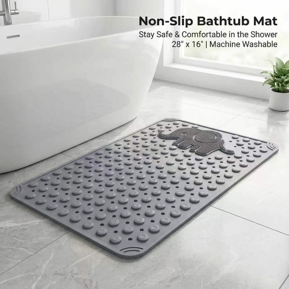 Perforated Suction-Cup Bathtub Mat with 75 × 43 cm Size, Blue or Light Gray Options and Full-Surface Drain Holes