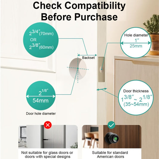 K10 Rechargeable Smart Door Knob with Fingerprint & App Control - 3-in-1 Keyless Entry, Entrance/Passage/Privacy Mode, Built-In Lithium Battery, No Battery Replacement, Matte Black & Brushed Nickel