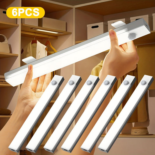 Motion Sensor LED Night Lights 6 Pack USB Rechargeable Magnetic – Smart Indoor Cabinet Lights Stair Lighting Strip Detachable Wireless Under Cabinet Light 3.94 7.87 11.81 Inch