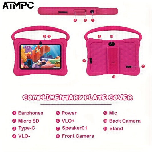 Kids Tablet 7 Inch with Android 14, 4GB RAM, 32GB Built-In Storage, HD Touchscreen and Silicone Case