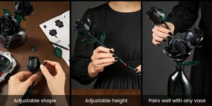 Building Block Set Black Rose Bouquet, 152-Piece Three-Flower Model with Adjustable Stems and Leaves for Display