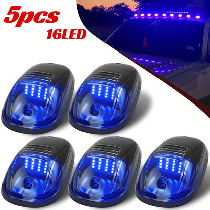5pcs LED Cab Roof Marker Lights 16/24 LED 12V Super Bright UV-Resistant ABS Lens with Wiring Harness Kit for 2003-2018 Pickup Trucks 1500 2500 3500 4500 5500, White Amber Red Blue Green Purple