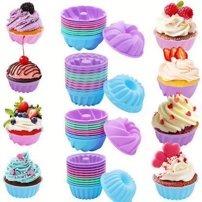 48-Piece Silicone Donut Mold Set with Four Shapes in Small or Medium Sizes for Muffins and Cupcakes