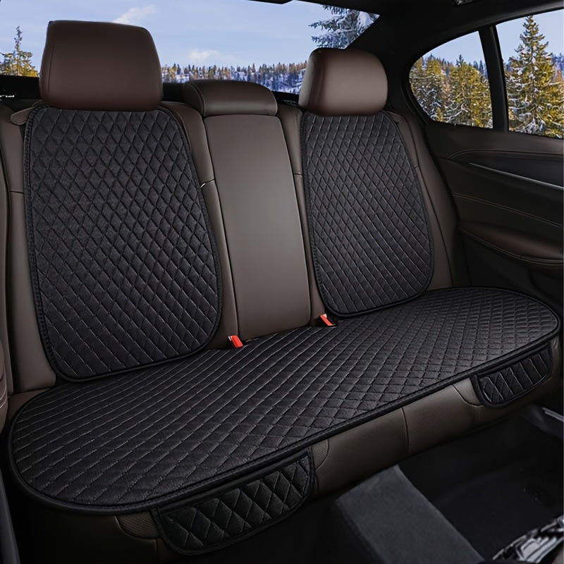 Car Seat Covers Diamond Quilted Linen – Universal Fit Front & Rear 3-Piece Set, Waterproof Anti-Slip All-Season Seat Protector, Luxury Interior Accessory
