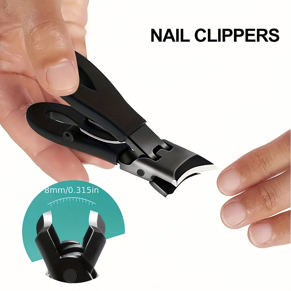 Angled-Jaw Nail Clipper Set, Five-Piece Black-Handle Kit with 25-Degree Tool, Lifter and File
