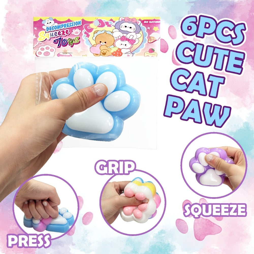Six-Piece Cat Paw Squishy Toy Set, Approximately 2.95 Inches Each with Soft Sticky Handheld Texture