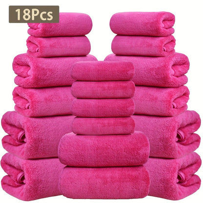 Coral Velvet Bath Towel Set 18pcs – 4 Bath Towels 4 Hand Towels 10 Washcloths Hotel Quality Soft Absorbent