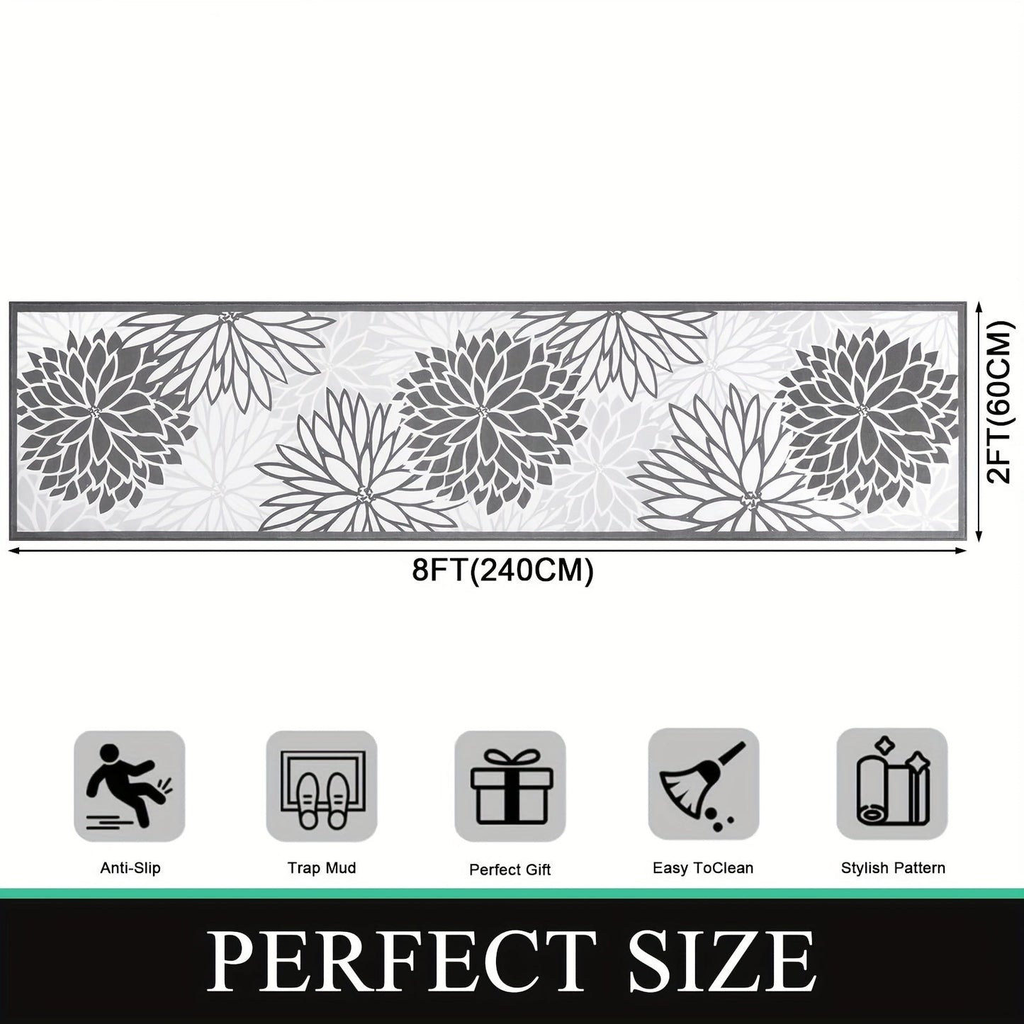 Floral Medallion Hallway Runner in Brown or Grey with 2 × 6, 2 × 8 and 2 × 10 ft Options for Home Decor