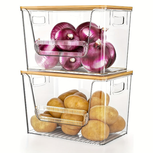Pantry Storage Box Kitchen Organizer 2-Piece Clear Acrylic Stackable Set with Three Garbage Bag Rolls