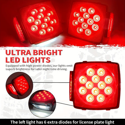 Trailer LED Light Kit 12V – Stop Turn Tail Brake License Plate & Side Marker Lights with Connectors for Trailers Under 80" – Boat Truck Camper RV Utility Trailer