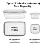 16Pcs-(8 Lids +8 Containers)