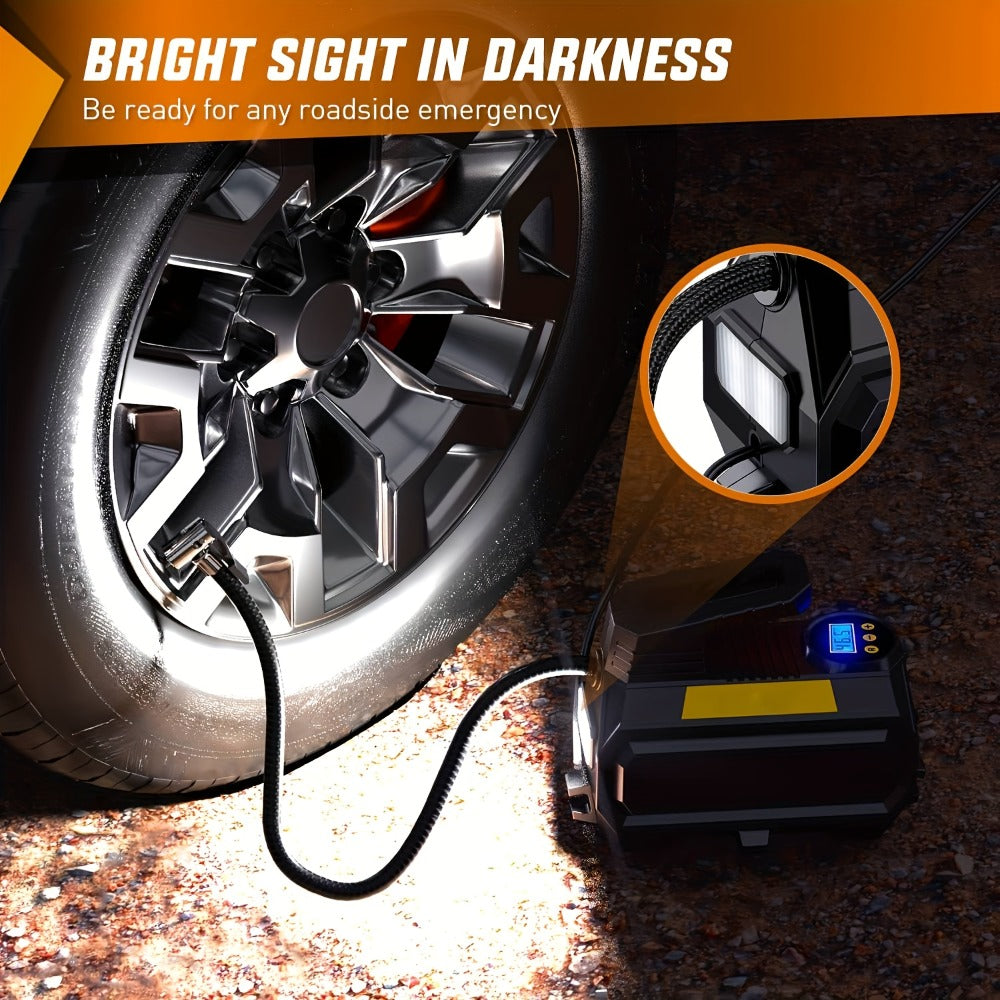 12V Portable Tire Inflator with 150 PSI Source Rating, Digital Display, LED and Nozzle Set