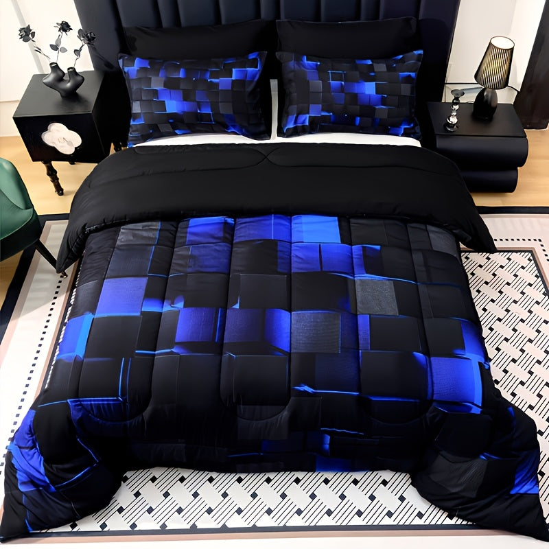 Checkered Quilt Bedding Set in Five Color Designs with Twin, Full, Queen and King Checkout Sizes
