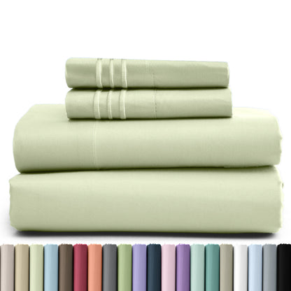 Bed Sheet Set Brushed Microfiber in 3- or 4-Piece Configuration with 16-Inch Pocket and Twenty-Four Colors