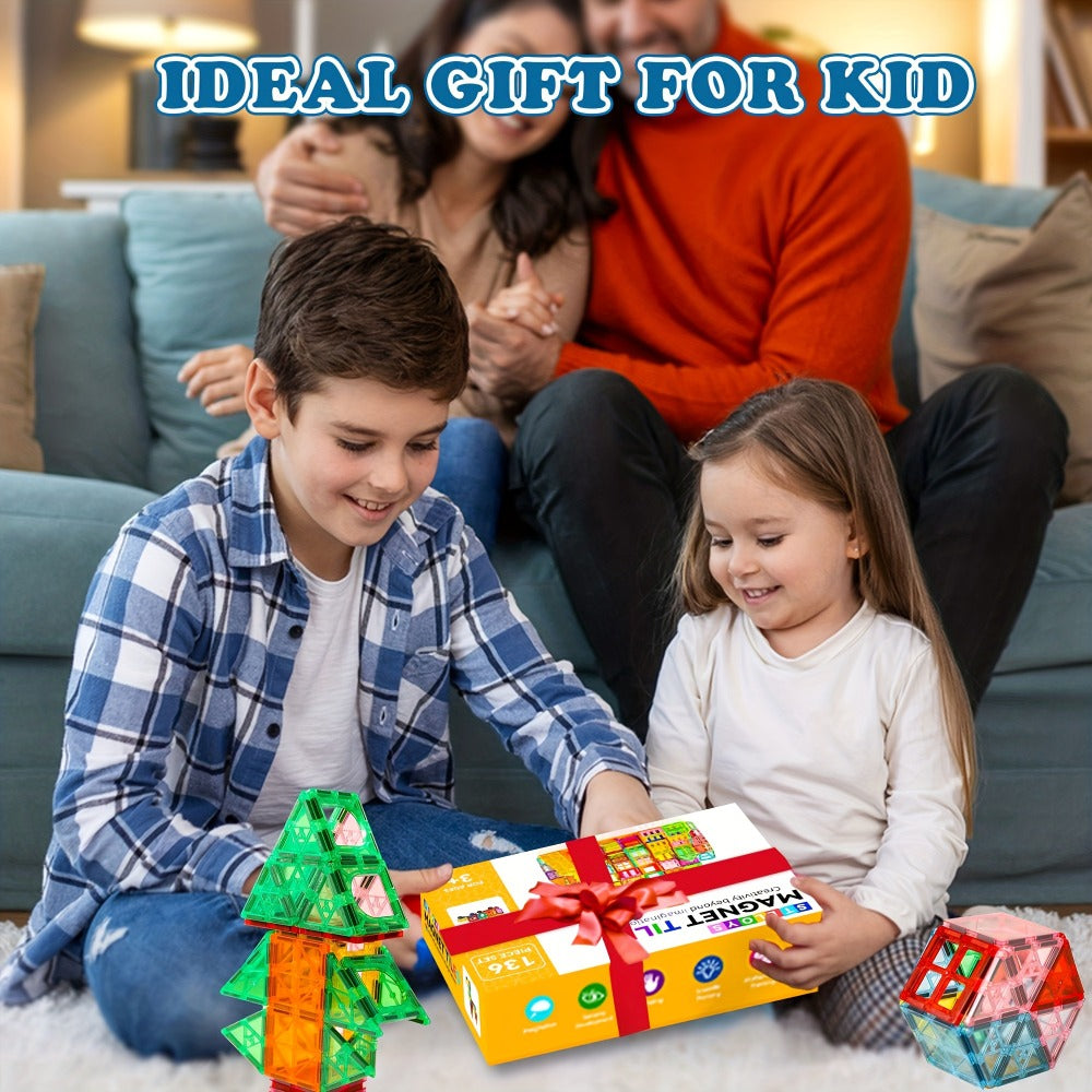 Magnetic Tiles Building Sets in 80, 106 or 136-Piece Options with Multicolor Translucent Shapes and Vehicle Bases