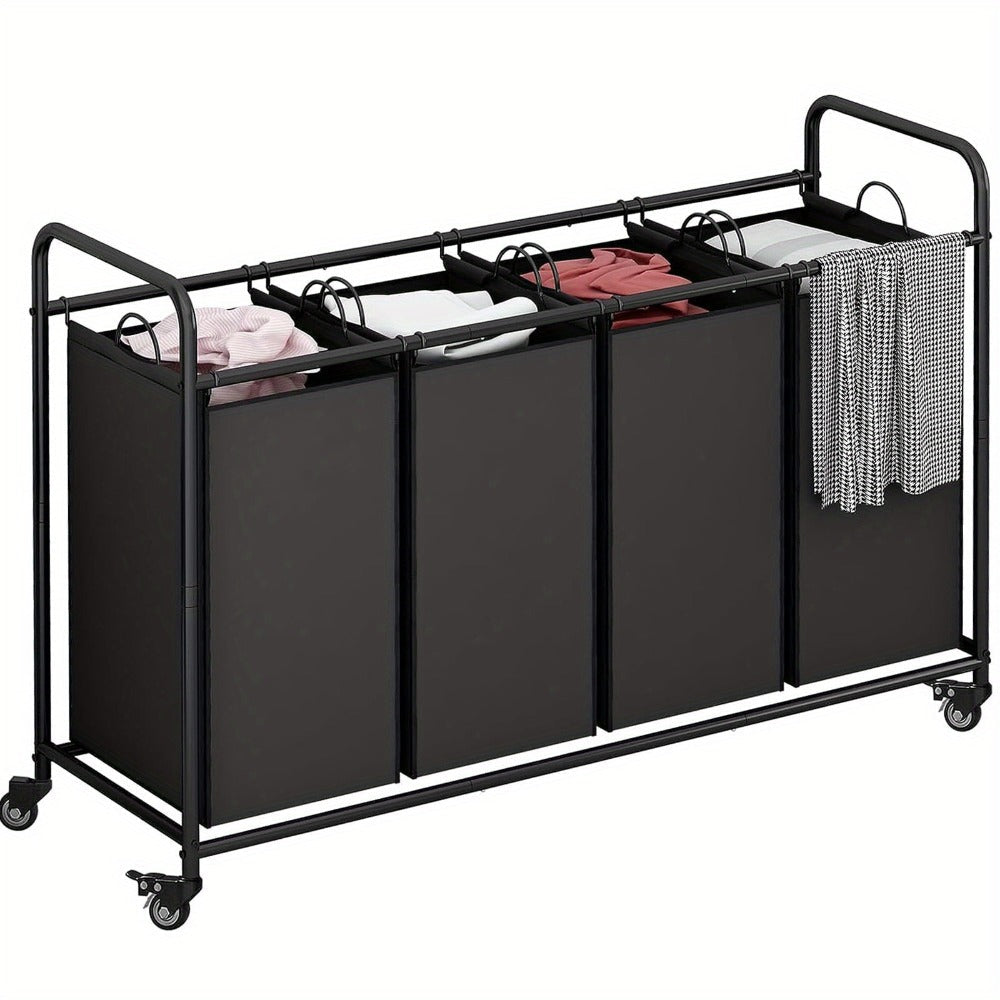 Laundry Hamper Cart with 4-Bag Sorter, Heavy-Duty Rolling Lockable Wheels & Removable Bags — Laundry Basket Organizer for Bedroom, Bathroom & Laundry Room | Beige, Gray, Black, Assorted