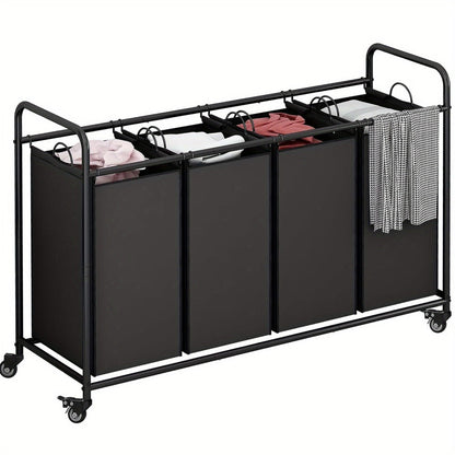 Laundry Hamper Cart with 4-Bag Sorter, Heavy-Duty Rolling Lockable Wheels & Removable Bags — Laundry Basket Organizer for Bedroom, Bathroom & Laundry Room | Beige, Gray, Black, Assorted