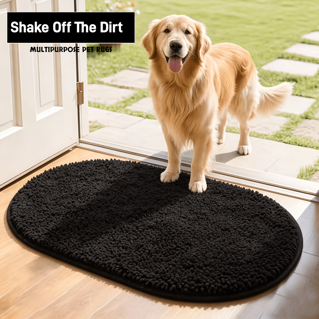 Indoor Door Mat in Chenille, Gingham Dog Paw Entryway Rug in Rectangular or Oval Shapes for Home Entrances