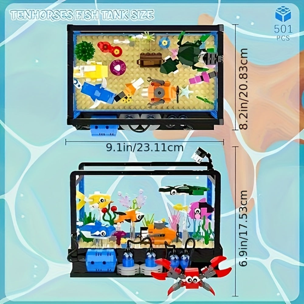501-Piece Ocean Aquarium Building Block Set LC8059 with LED Light and Marine Life Display Scene