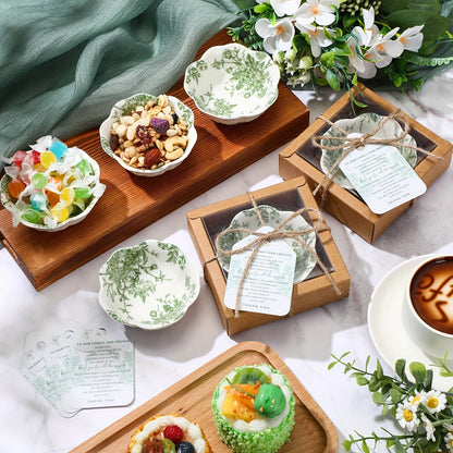 80-Pack 3.3 Inch Green Ceramic Mini Dipping Bowl Favor Set with Cards and Boxes for Weddings